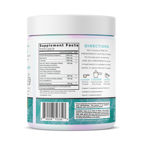 Pre Workout Training Formula ONE SOL™ Natural Plant Based Supplements